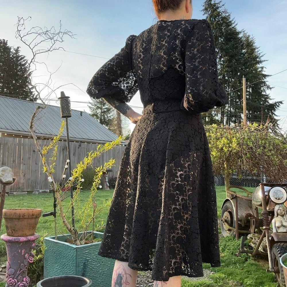 Rebel Love by Elle Rebel Black Lace Midi Dress Bishop Sleeves - Picture 3 of 9